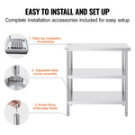 VEVOR Stainless Steel Food Prep Table Commercial Kitchen Work Table 45.7x91.4 cm
