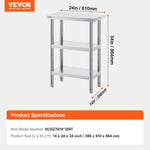 VEVOR Stainless Steel Food Prep Table Commercial Kitchen Work Table 35.6x61 cm