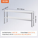 VEVOR Double Overshelf, Double Tier Stainless Steel Overshelf, 12 x 60 Inch Double Deck Overshelf, Height Adjustable Overshelf Prep Work Table for Kitchen, Restaurant and Workshop
