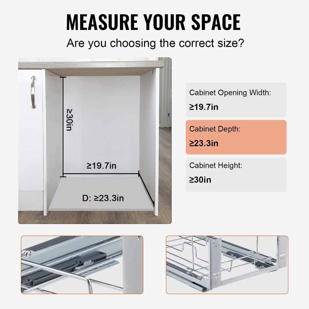 VEVOR Pull-Out Trash Can, 35Lx2 Double Bins, Under Mount Kitchen Waste Container with Slide and Door Mounting Kit, 110 lbs Load Capacity Heavy Duty Garbage Recycling Bin for Kitchen Cabinet, Sink