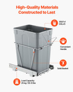 VEVOR Pullout Trash Can for Kitchen Cabinets, Garbage Waste Recycling Bin, Under Mount Waste Container, with Heavy Duty Metal Full Extension Sliding System and Handle, for Sink, Under Counter
