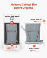 VEVOR Pullout Trash Can for Kitchen Cabinets, Garbage Waste Recycling Bin, Under Mount Waste Container, with Heavy Duty Metal Full Extension Sliding System and Handle, for Sink, Under Counter