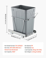 VEVOR Pullout Trash Can for Kitchen Cabinets, Garbage Waste Recycling Bin, Under Mount Waste Container, with Heavy Duty Metal Full Extension Sliding System and Handle, for Sink, Under Counter