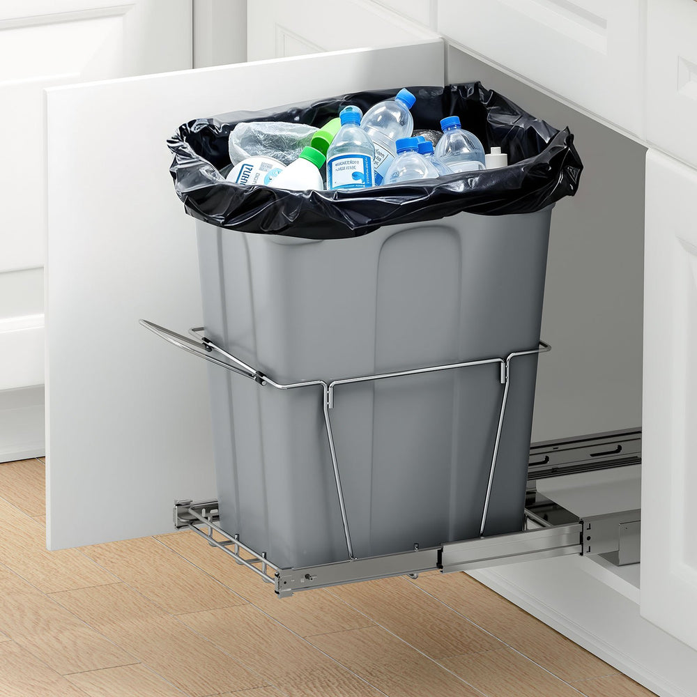 VEVOR Pullout Trash Can for Kitchen Cabinets, Garbage Waste Recycling Bin, Under Mount Waste Container, with Heavy Duty Metal Full Extension Sliding System and Handle, for Sink, Under Counter