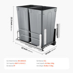 VEVOR Pull-Out Trash Can, 50 QT x2 Double Under Mount Kitchen Waste Container, Heavy Duty Garbage Recycling Bin with Door Kit and Soft Close Slide, for Kitchen Cabinet, Sink, Under Counter (Grey)
