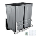 VEVOR Pull-Out Trash Can, 50 QT x2 Double Under Mount Kitchen Waste Container, Heavy Duty Garbage Recycling Bin with Door Kit and Soft Close Slide, for Kitchen Cabinet, Sink, Under Counter (Grey)