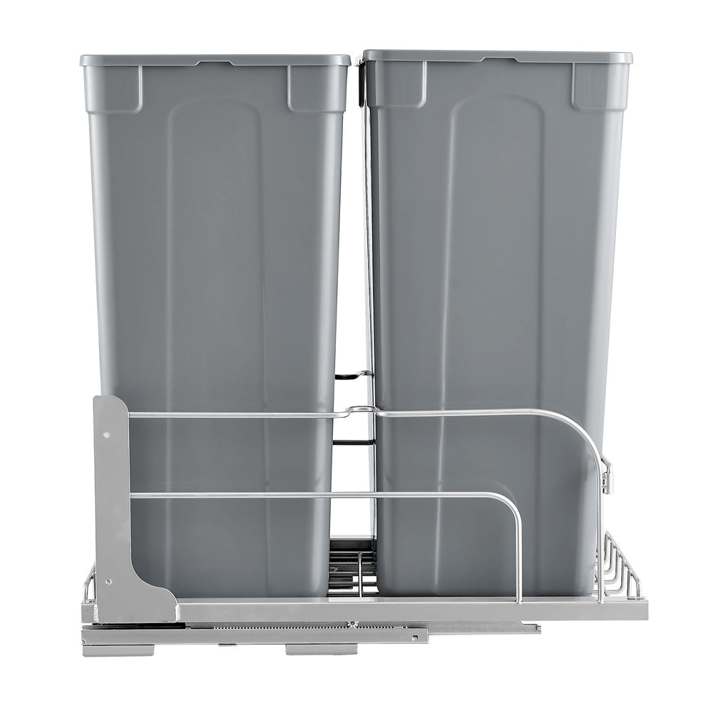 VEVOR Pull-Out Trash Can, 50 QT x2 Double Under Mount Kitchen Waste Container, Heavy Duty Garbage Recycling Bin with Door Kit and Soft Close Slide, for Kitchen Cabinet, Sink, Under Counter (Grey)