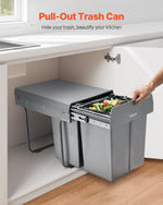VEVOR Pullout Trash Can for Kitchen Cabinets, 20Lx2 Double Under Sink Garbage Waste Recycling Bin, Under Mount Waste Container, with Heavy Duty Metal Full Extension Sliding System and Handle