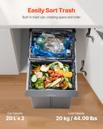VEVOR Pullout Trash Can for Kitchen Cabinets, 20Lx2 Double Under Sink Garbage Waste Recycling Bin, Under Mount Waste Container, with Heavy Duty Metal Full Extension Sliding System and Handle