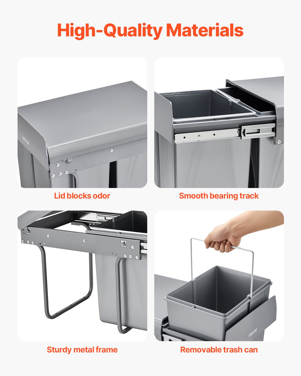 VEVOR Pullout Trash Can for Kitchen Cabinets, 20Lx2 Double Under Sink Garbage Waste Recycling Bin, Under Mount Waste Container, with Heavy Duty Metal Full Extension Sliding System and Handle