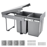VEVOR Pullout Trash Can for Kitchen Cabinets, 20Lx2 Double Under Sink Garbage Waste Recycling Bin, Under Mount Waste Container, with Heavy Duty Metal Full Extension Sliding System and Handle