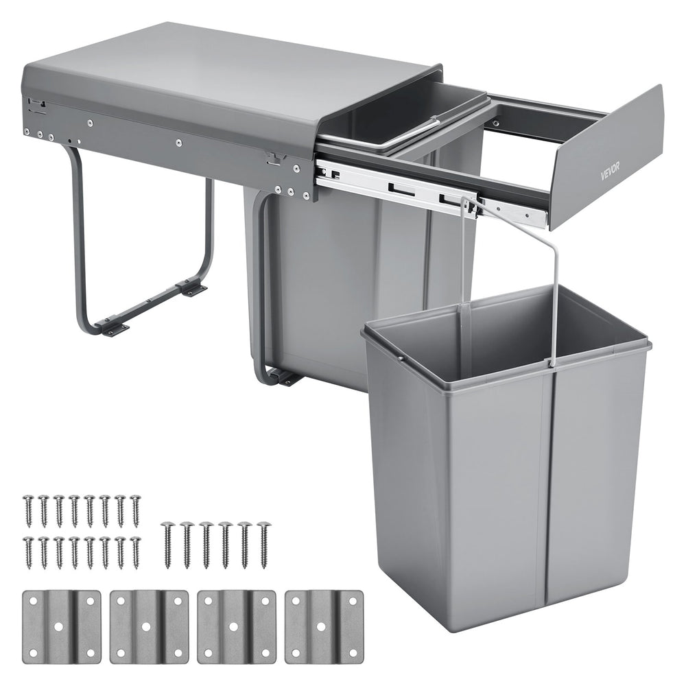 VEVOR Pullout Trash Can for Kitchen Cabinets, 20Lx2 Double Under Sink Garbage Waste Recycling Bin, Under Mount Waste Container, with Heavy Duty Metal Full Extension Sliding System and Handle