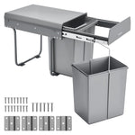 VEVOR Pullout Trash Can for Kitchen Cabinets, 20Lx2 Double Under Sink Garbage Waste Recycling Bin, Under Mount Waste Container, with Heavy Duty Metal Full Extension Sliding System and Handle