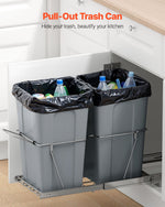 VEVOR Pullout Trash Can for Kitchen Cabinets,Double Under Sink Garbage Waste Recycling Bin, Under Mount Waste Container, with Heavy Duty Metal Full Extension Sliding System and Handle
