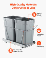 VEVOR Pullout Trash Can for Kitchen Cabinets,Double Under Sink Garbage Waste Recycling Bin, Under Mount Waste Container, with Heavy Duty Metal Full Extension Sliding System and Handle