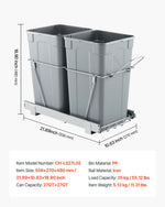 VEVOR Pullout Trash Can for Kitchen Cabinets,Double Under Sink Garbage Waste Recycling Bin, Under Mount Waste Container, with Heavy Duty Metal Full Extension Sliding System and Handle