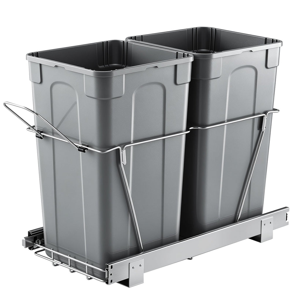 VEVOR Pullout Trash Can for Kitchen Cabinets,Double Under Sink Garbage Waste Recycling Bin, Under Mount Waste Container, with Heavy Duty Metal Full Extension Sliding System and Handle
