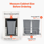 VEVOR Pull-Out Trash Can, 27 QT x2 Double Under Mount Kitchen Waste Container, Heavy Duty Garbage Recycling Bin with Door Kit and Soft Close Slide, for Kitchen Cabinet, Sink, Under Counter (Grey)