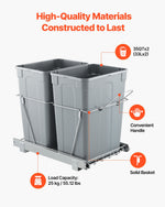 VEVOR Pullout Trash Can for Kitchen Cabinets, Double Under Sink Garbage Waste Recycling Bin, Under Mount Waste Container, with Heavy Duty Metal Full Extension Sliding System and Handle