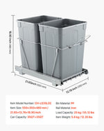 VEVOR Pullout Trash Can for Kitchen Cabinets, Double Under Sink Garbage Waste Recycling Bin, Under Mount Waste Container, with Heavy Duty Metal Full Extension Sliding System and Handle