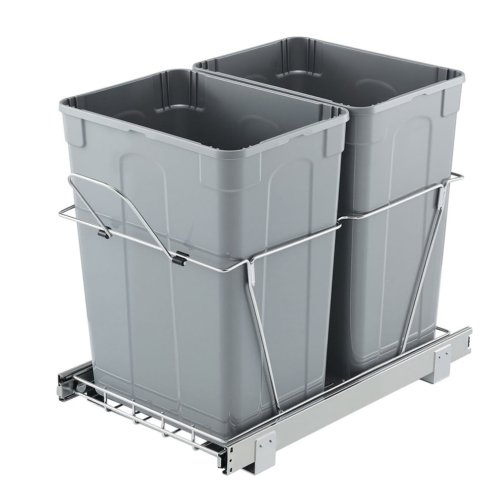 VEVOR Pullout Trash Can for Kitchen Cabinets, Double Under Sink Garbage Waste Recycling Bin, Under Mount Waste Container, with Heavy Duty Metal Full Extension Sliding System and Handle