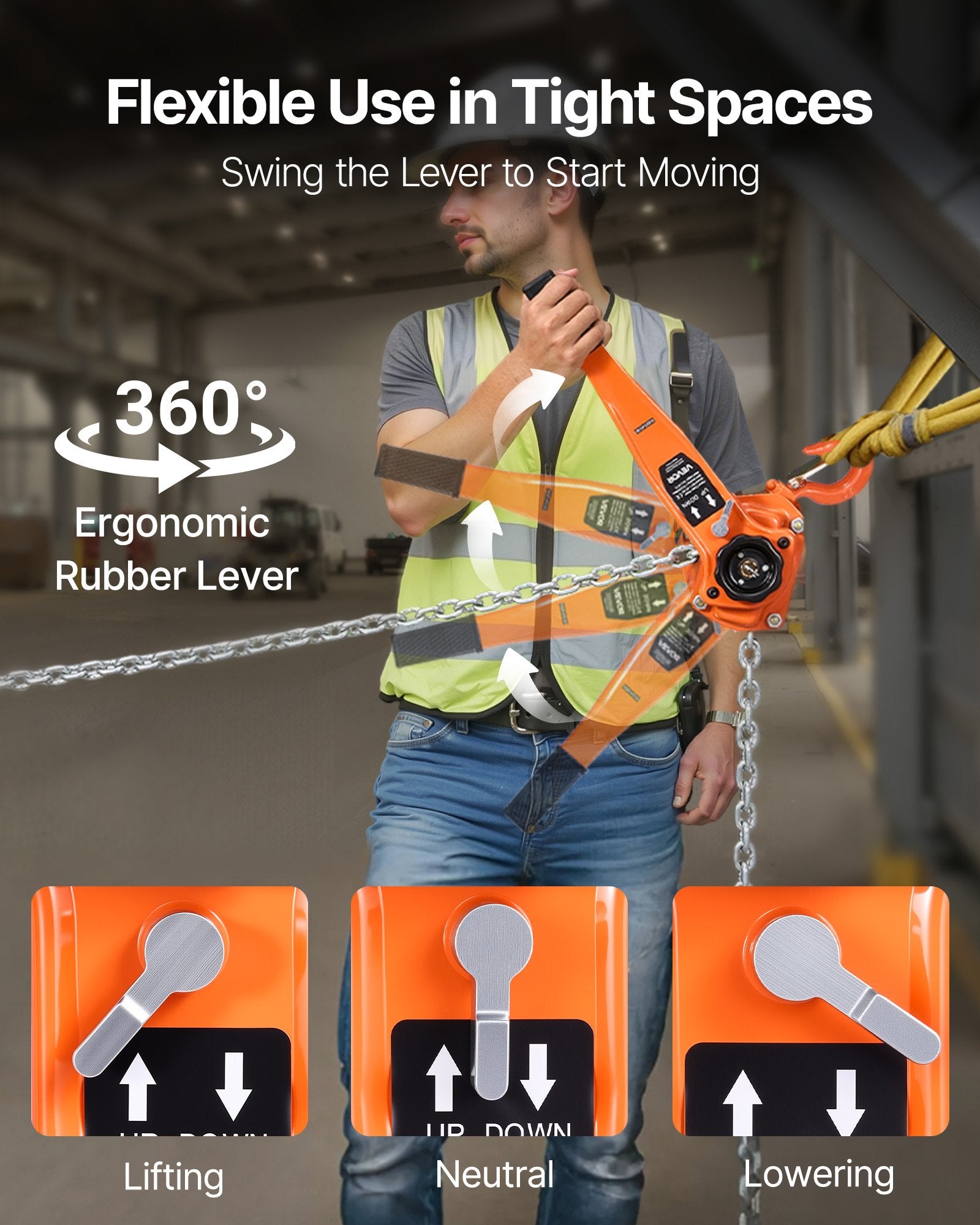 VEVOR Manual Lever Chain Hoist, 1-1/2T 1500KG Capacity Heavy Duty Come Along, 6M Lift G80 Alloy Steel Chain With Dual Pawl Mechanical Brake, 360° Rotating Hooks, for Warehouse Construction Garage