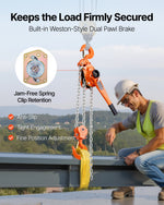 VEVOR Manual Lever Chain Hoist, 6T 6000KG Capacity Heavy Duty Come Along, 3M Lift G80 Alloy Steel Chain With Dual Pawl Mechanical Brake, 360° Rotating Hooks, for Warehouse Construction Garage