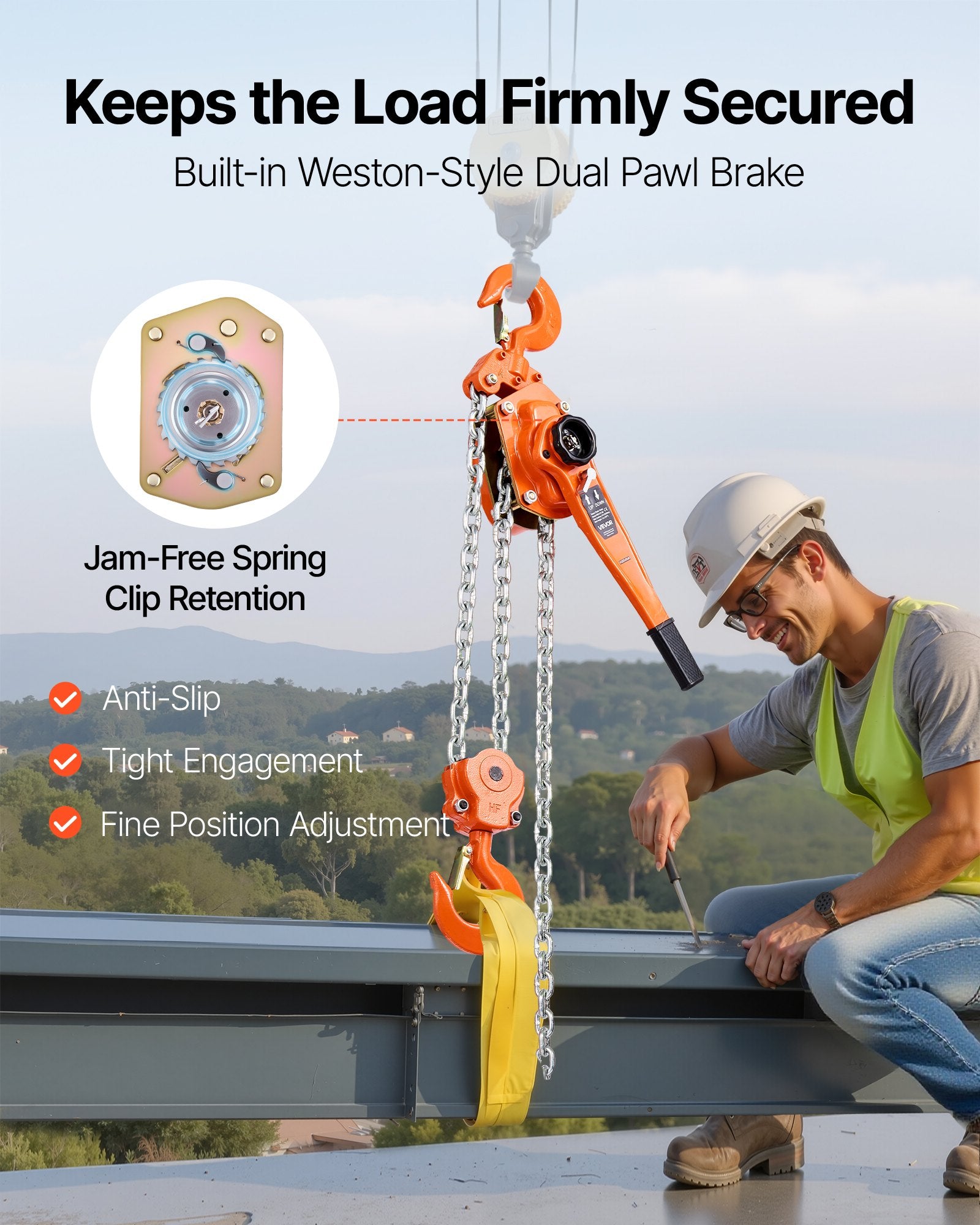VEVOR Manual Lever Chain Hoist, 6T 6000KG Capacity Heavy Duty Come Along, 3M Lift G80 Alloy Steel Chain With Dual Pawl Mechanical Brake, 360° Rotating Hooks, for Warehouse Construction Garage