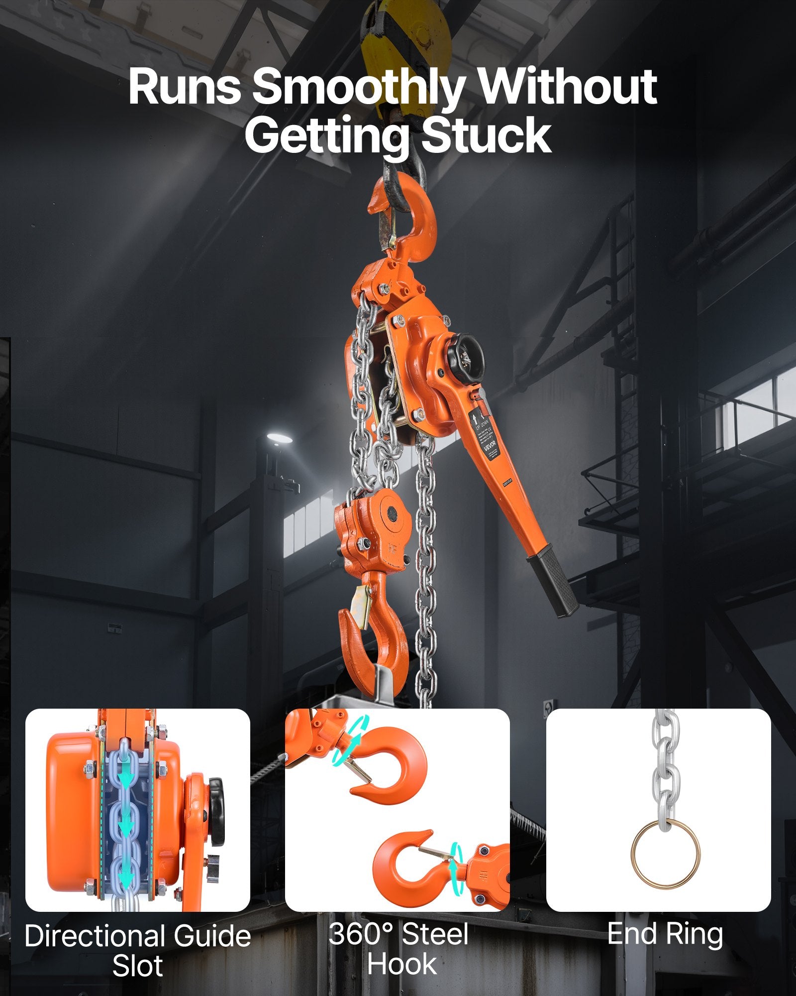 VEVOR Manual Lever Chain Hoist, 6T 6000KG Capacity Heavy Duty Come Along, 3M Lift G80 Alloy Steel Chain With Dual Pawl Mechanical Brake, 360° Rotating Hooks, for Warehouse Construction Garage