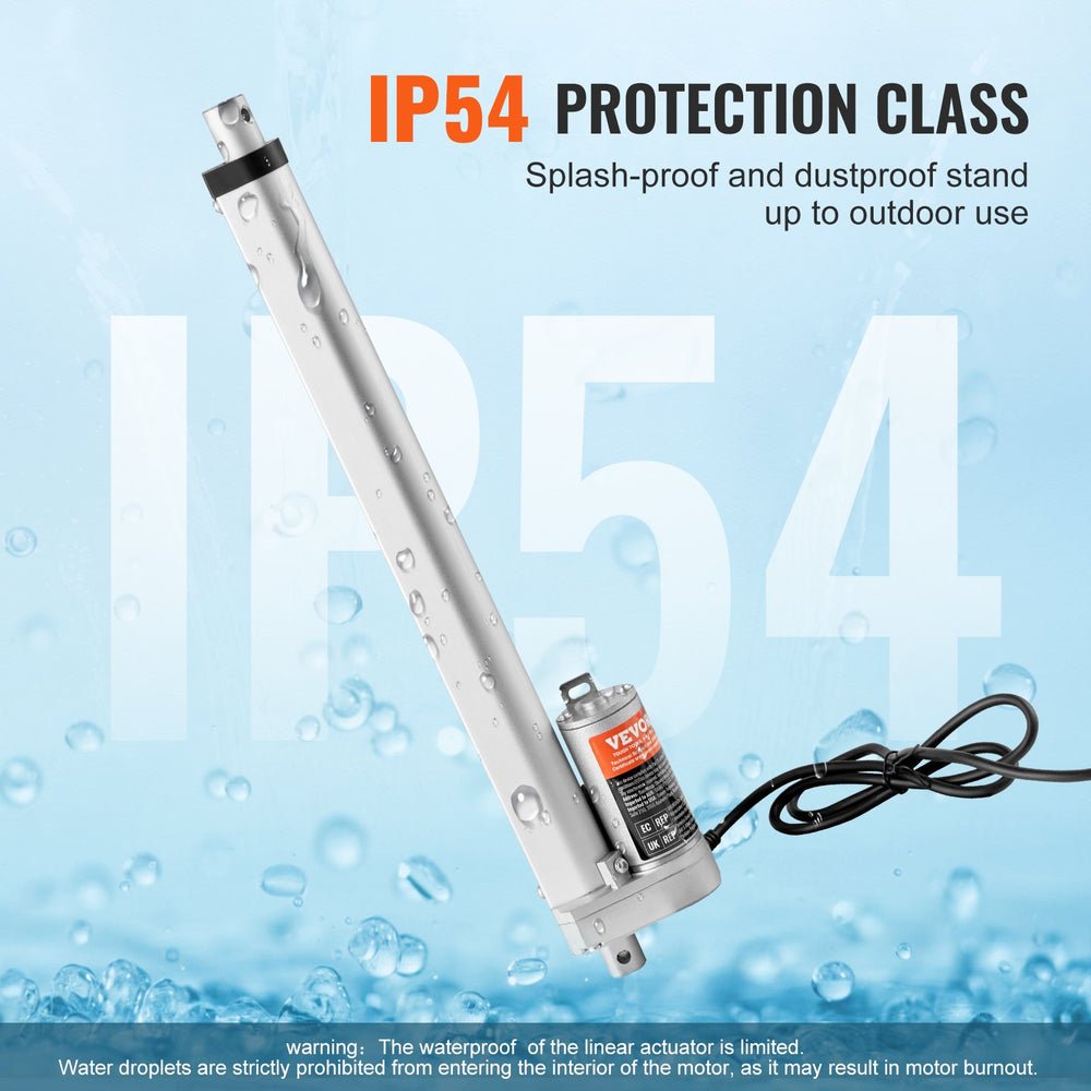 VEVOR Linear Actuator 12V 30.5 cm 1.4 cm/s High Speed 99.8 kg/1000N IP54 Protection