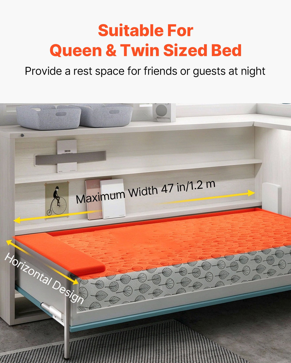 VEVOR Murphy Mounting Wall Springs Mechanism Heavy Duty Support Hardware DIY Kit for Queen Twin Size Bed (Horizontal), White