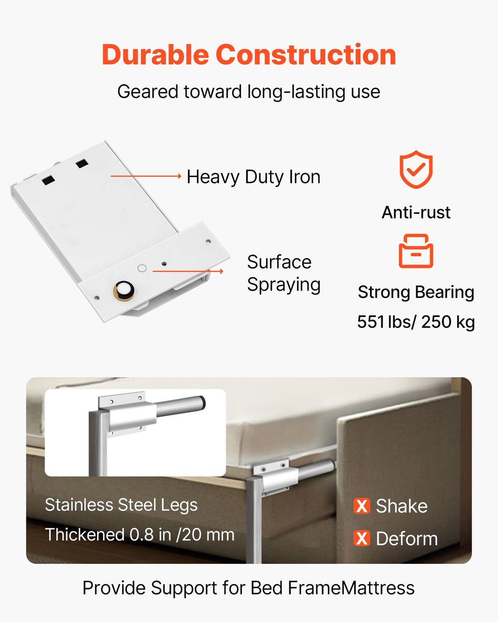 VEVOR Murphy Mounting Wall Springs Mechanism Heavy Duty Support Hardware DIY Kit for Queen Twin Size Bed (Horizontal), White