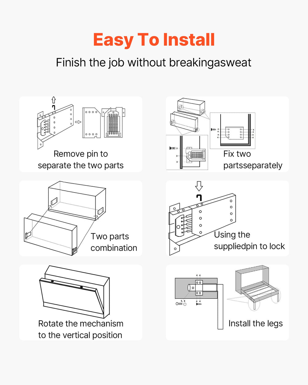 VEVOR Murphy Mounting Wall Springs Mechanism Heavy Duty Support Hardware DIY Kit for Queen Twin Size Bed (Horizontal), White