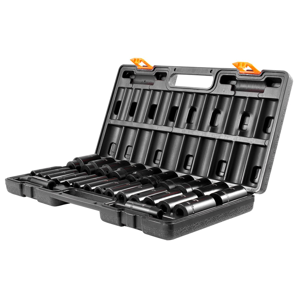 VEVOR Impact Socket Set, 1/2" 26 Piece Impact Sockets, Deep Socket, 6-Point Sockets, 1/2 Inches Drive Socket Set Impact Metric 10mm - 36mm, Cr-V Rugged Construction, with a Storage Cage