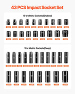 VEVOR Impact Socket Set 1/2 Inches 43 Piece Impact Sockets, Standard Socket Assortment, 1/2 Inches Drive Socket Set 6-Point Sockets Metric 9-30mm (Standard/Deep)