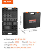 VEVOR Impact Socket Set 1/2 Inches 43 Piece Impact Sockets, Standard Socket Assortment, 1/2 Inches Drive Socket Set 6-Point Sockets Metric 9-30mm (Standard/Deep)
