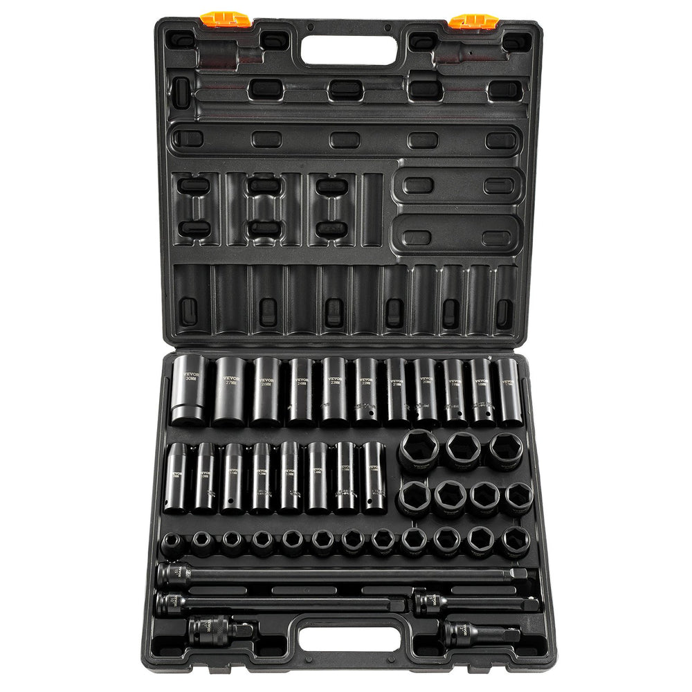 VEVOR Impact Socket Set 1/2 Inches 43 Piece Impact Sockets, Standard Socket Assortment, 1/2 Inches Drive Socket Set 6-Point Sockets Metric 9-30mm (Standard/Deep)