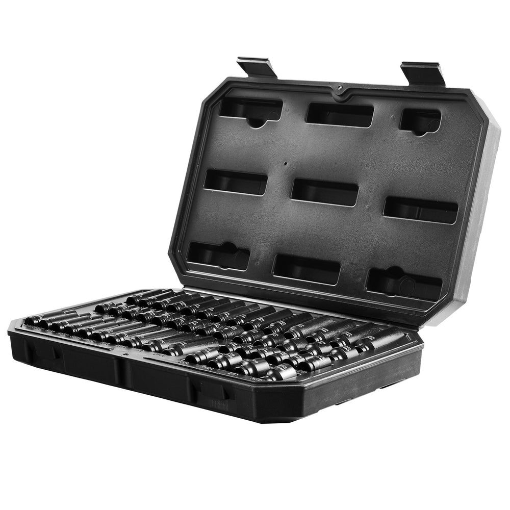 VEVOR 1/4" Drive Impact Socket Set, 48 Piece Deep & Shallow Socket Set SAE 3/16"-9/16" and Metric 4-15mm, 6 Point Cr-Mo Alloy Steel for Auto Repair, Easy-to-Read Size Markings, Storage Case