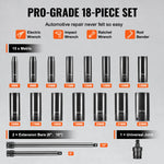 VEVOR 3/8" Drive Impact Socket Set, 18 Piece Deep Socket Set Metric 8-22mm, 6 Point CR-V Alloy Steel for Auto Repair, Easy-to-Read Size Markings, Rugged Construction, Includes Storage Case