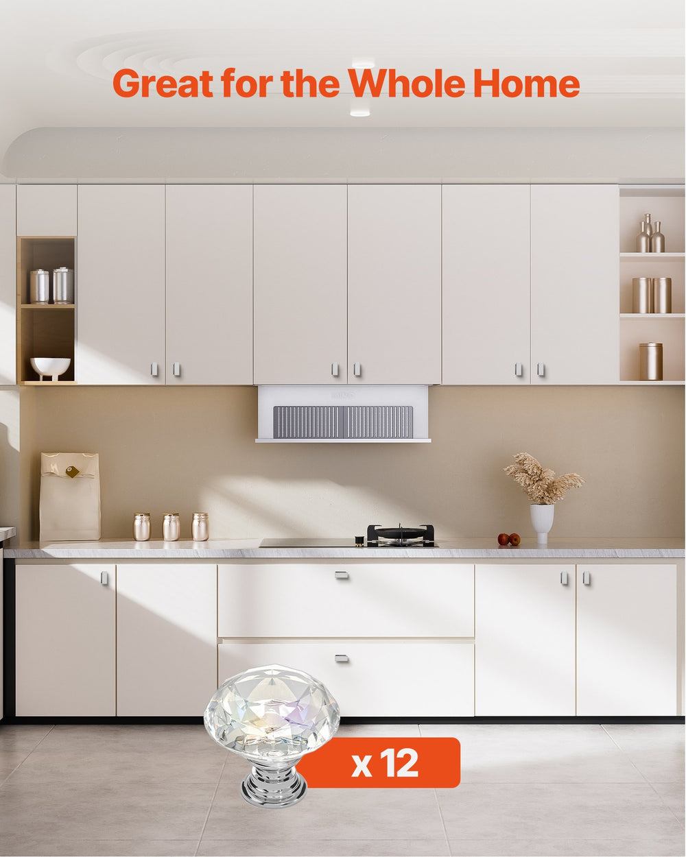VEVOR Cabinet Knobs, 12 Pack, 31 mm Acrylic & Zinc Alloy Drawer Pulls Door Handles, Diamond Kitchen Solid Knobs Dresser Handles, Cupboard Hardware with Screws for Bathroom Closet Cabinets Drawers