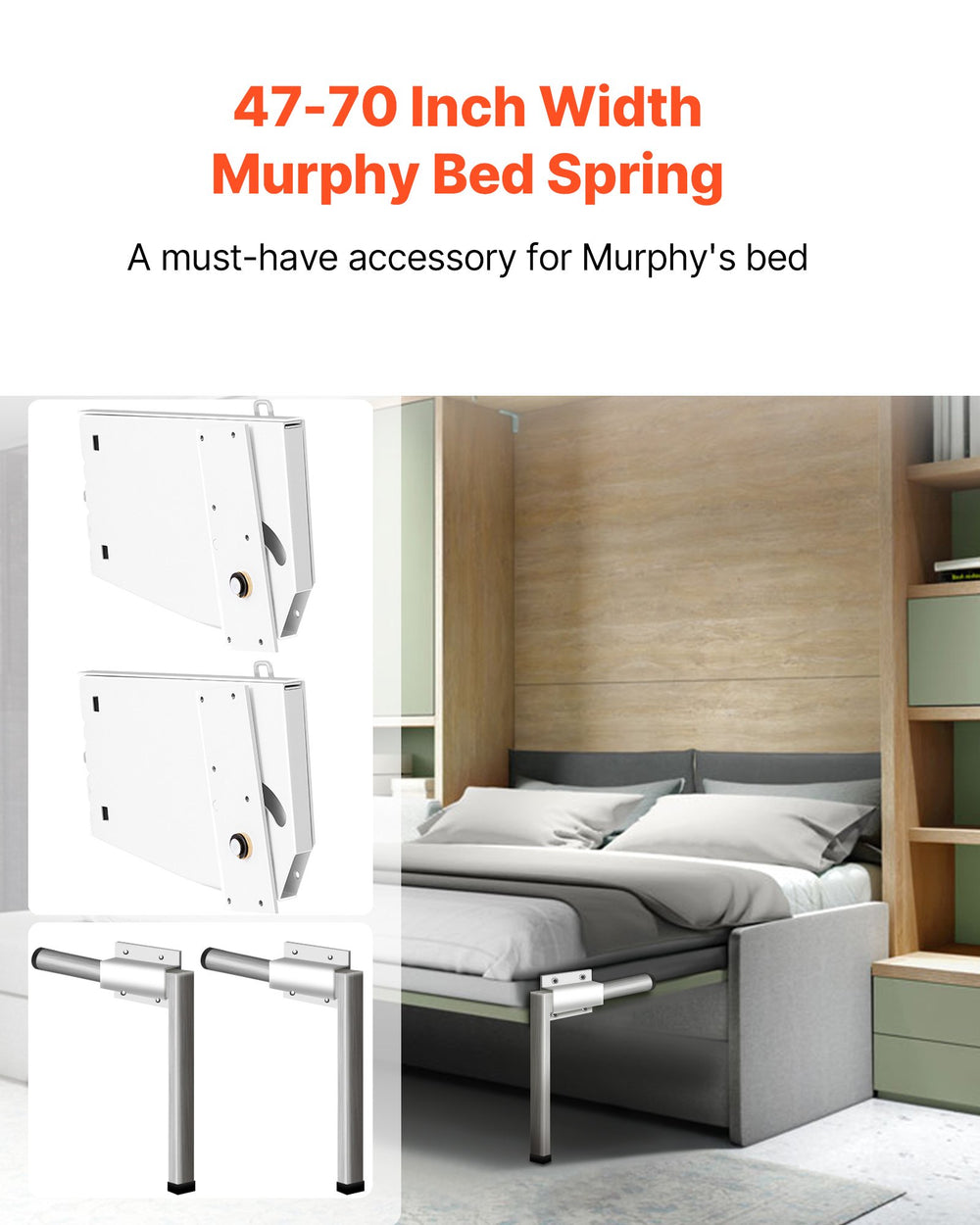 VEVOR Murphy Mounting Wall Springs Mechanism Heavy Duty Support Hardware DIY Kit for King Queen Bed (Vertical), White