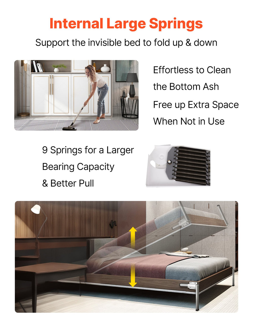 VEVOR Murphy Mounting Wall Springs Mechanism Heavy Duty Support Hardware DIY Kit for King Queen Bed (Vertical), White