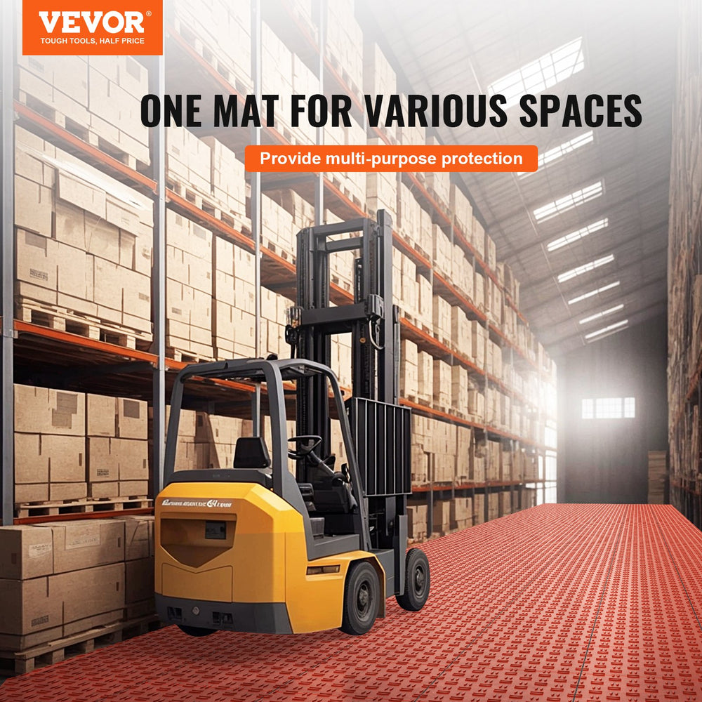 VEVOR Garage Tiles Interlocking, 12 x 12 x 0.53 inch 25 Pack Garage Floor Covering Tiles, Non-Slip Double-Sided Texture Garage Flooring Tiles, for Garages, Basements, Repair Shops, Red