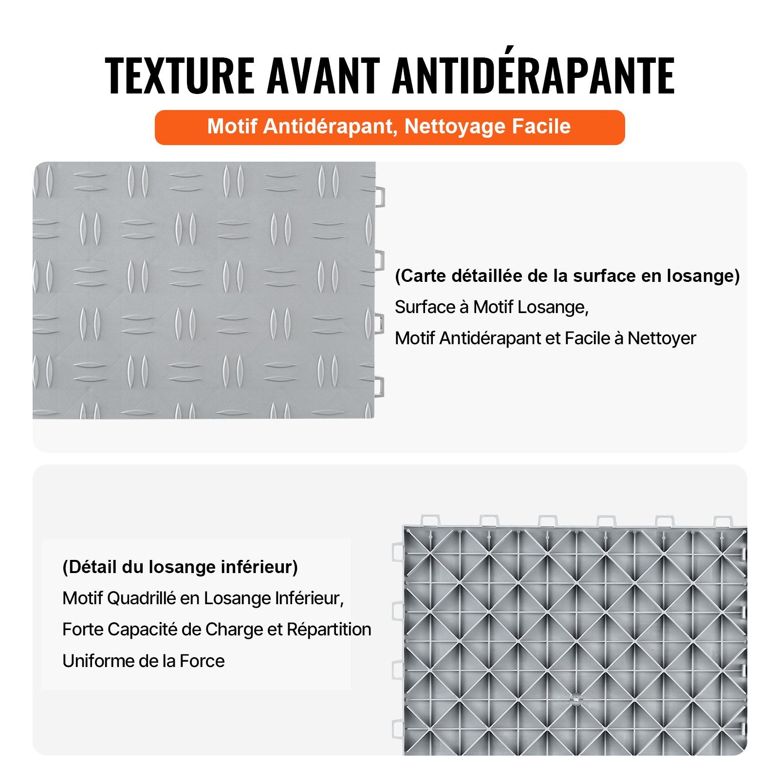 VEVOR Garage Tiles Interlocking, 12 x 12 x 0.53 inch 50 Pack Garage Floor Covering Tiles, Non-Slip Double-Sided Texture Garage Flooring Tiles, for Garages, Basements, Repair Shops, Silver
