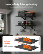 VEVOR 2-Tier Heavy Duty Wall Garage Shelving, 610 x 914 mm Steel Wall Mounted Shelving Unit, 610 x 914 mm Per Shelf Floating Storage Metal Rack for Garage with 254 kg Total Weight Capacity, Black