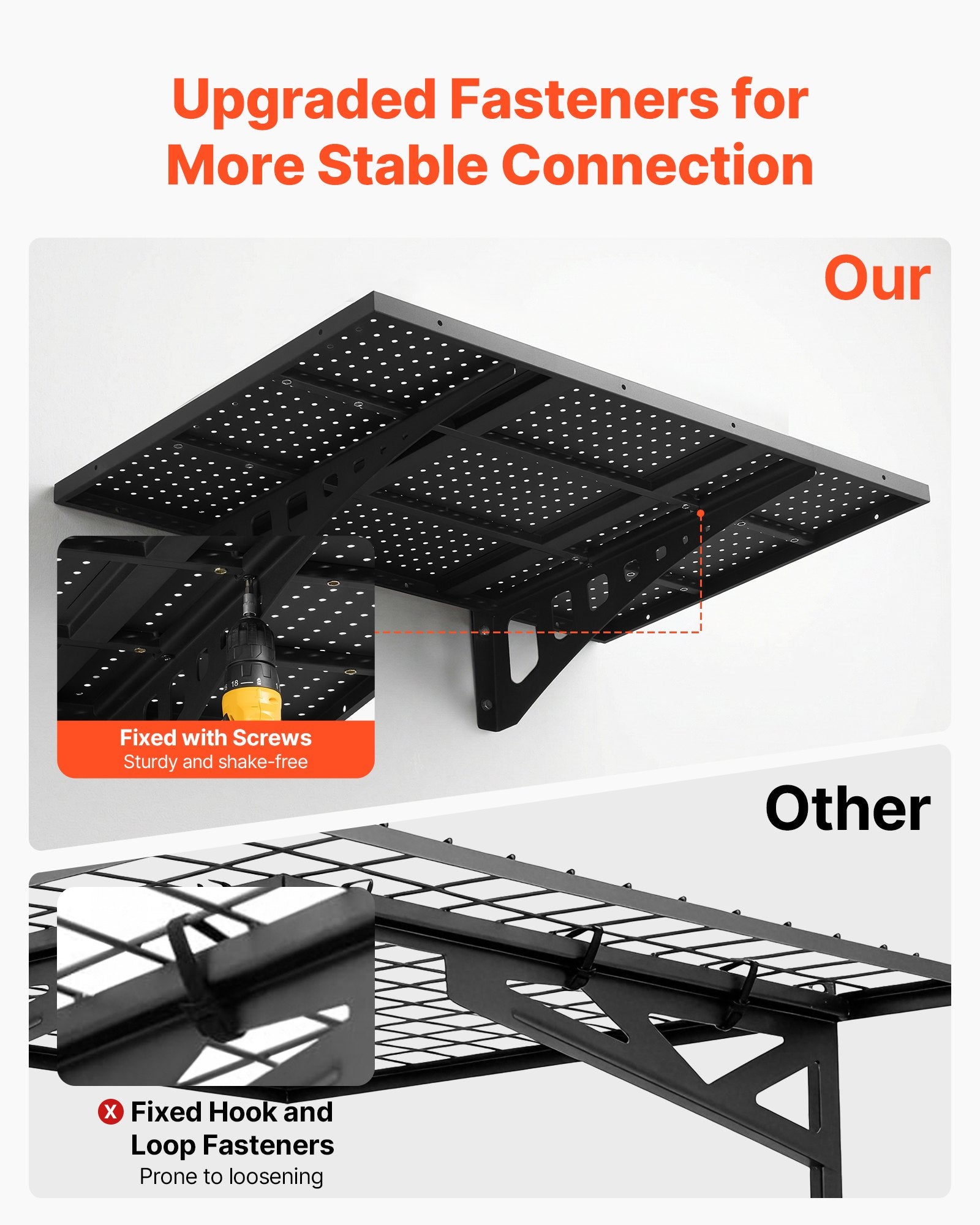 VEVOR 2-Tier Heavy Duty Wall Garage Shelving, 610 x 914 mm Steel Wall Mounted Shelving Unit, 610 x 914 mm Per Shelf Floating Storage Metal Rack for Garage with 254 kg Total Weight Capacity, Black