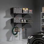 VEVOR 2-Tier Heavy Duty Wall Garage Shelving, 610 x 914 mm Steel Wall Mounted Shelving Unit, 610 x 914 mm Per Shelf Floating Storage Metal Rack for Garage with 254 kg Total Weight Capacity, Black