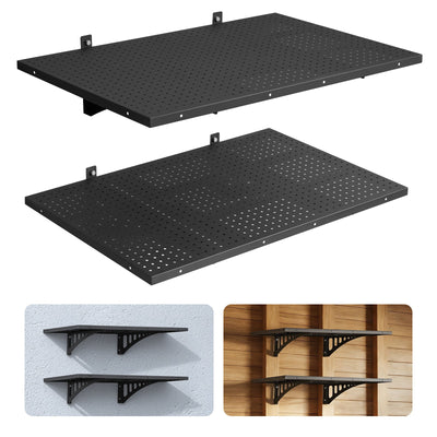 VEVOR 2-Tier Heavy Duty Wall Garage Shelving, 610 x 914 mm Steel Wall Mounted Shelving Unit, 610 x 914 mm Per Shelf Floating Storage Metal Rack for Garage with 254 kg Total Weight Capacity, Black