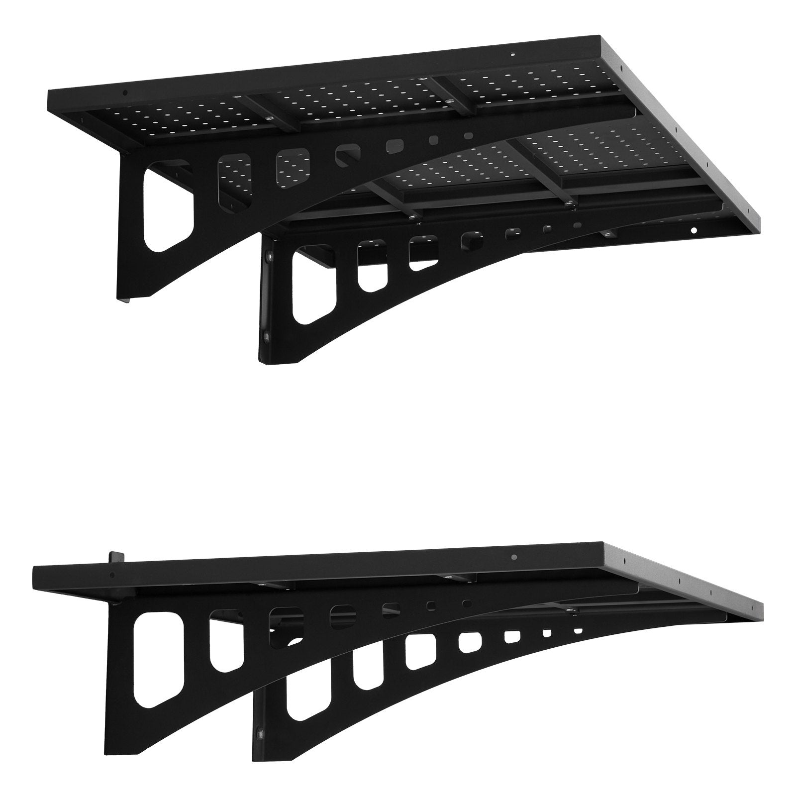 VEVOR 2-Tier Heavy Duty Wall Garage Shelving, 610 x 914 mm Steel Wall Mounted Shelving Unit, 610 x 914 mm Per Shelf Floating Storage Metal Rack for Garage with 254 kg Total Weight Capacity, Black