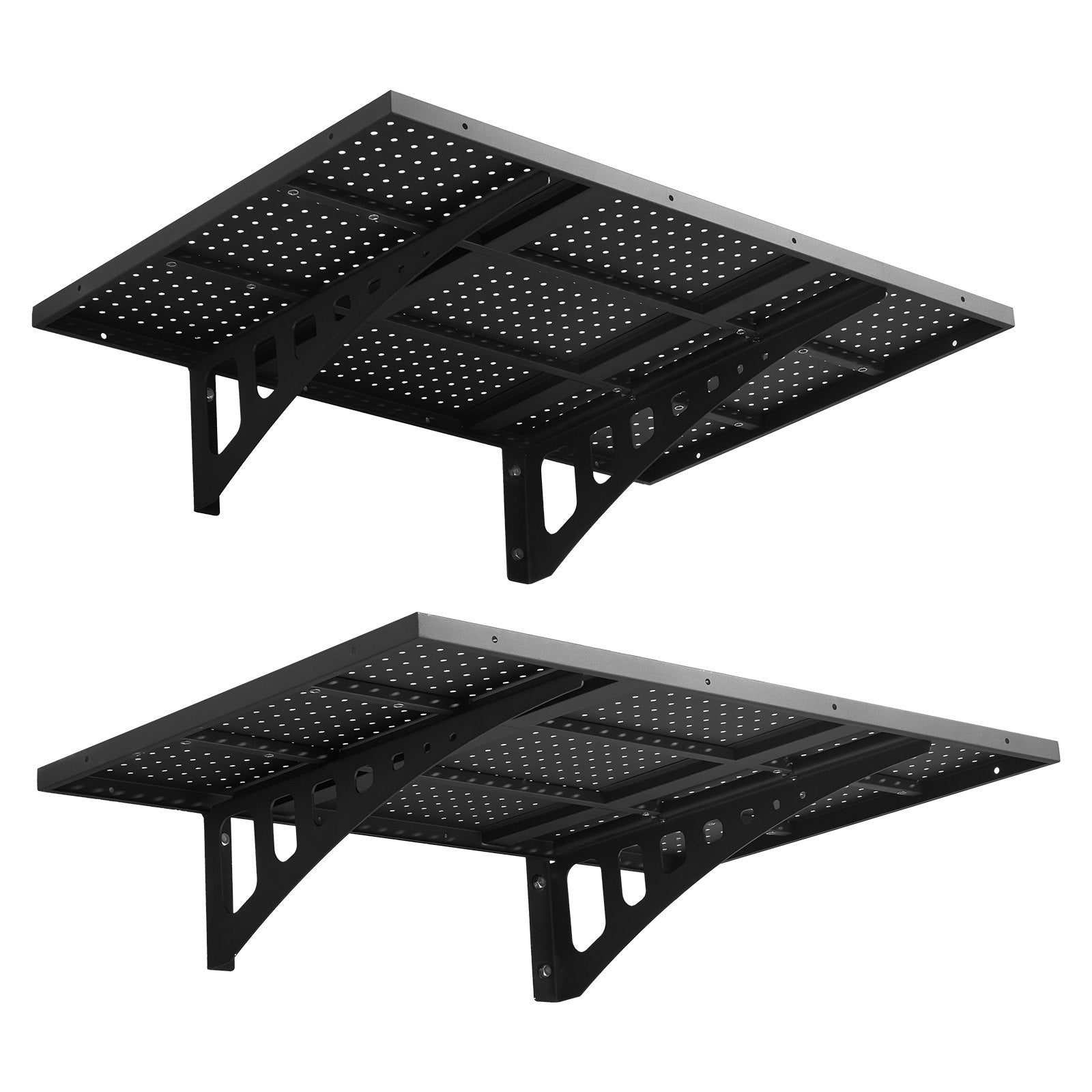 VEVOR 2-Tier Heavy Duty Wall Garage Shelving, 610 x 914 mm Steel Wall Mounted Shelving Unit, 610 x 914 mm Per Shelf Floating Storage Metal Rack for Garage with 254 kg Total Weight Capacity, Black